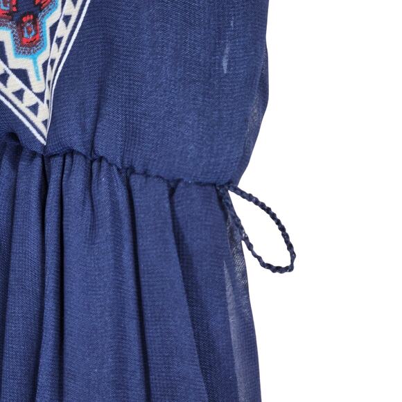 by & by Chevron Print Boho Western High Neck Mini Dress‎ Navy Blue L - Picture 8 of 12